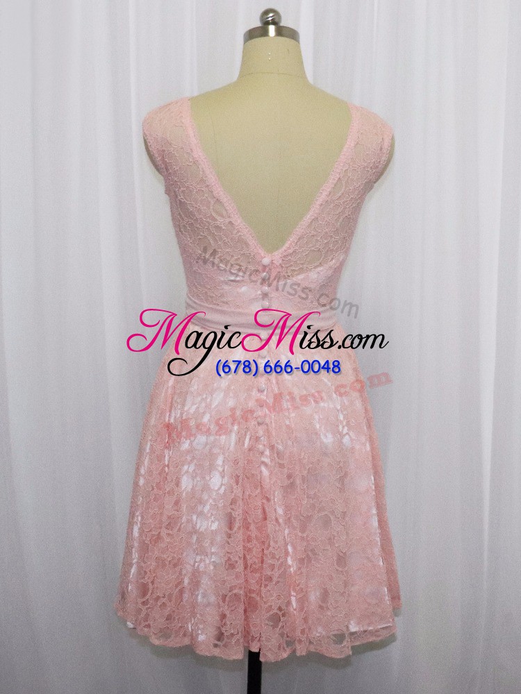 wholesale exceptional empire mother of the bride dress pink and baby pink scoop lace sleeveless mini length zipper