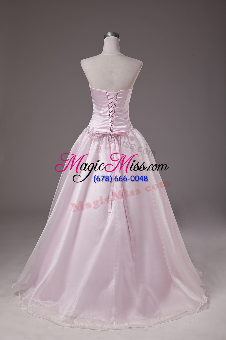 wholesale customized sleeveless floor length beading lace up quinceanera gown with baby pink
