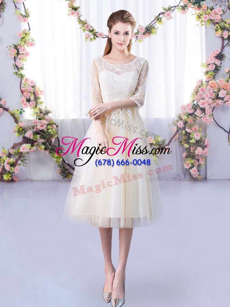 wholesale stunning tulle half sleeves tea length quinceanera dama dress and lace