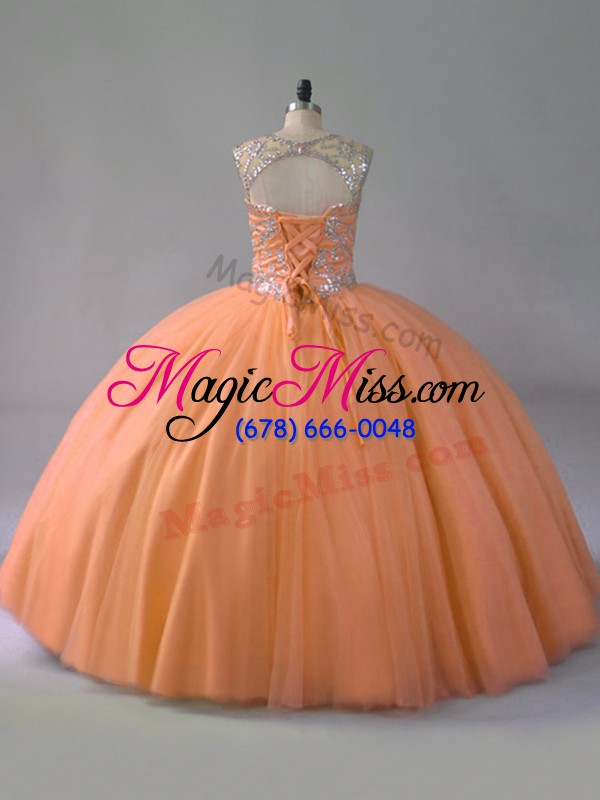 wholesale scoop sleeveless lace up vestidos de quinceanera orange tulle