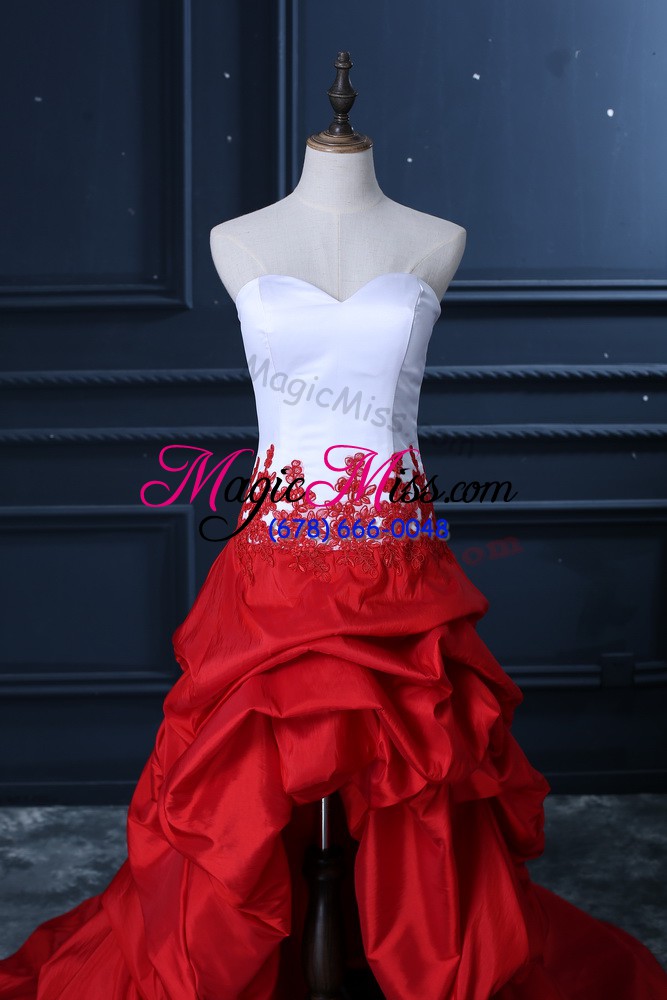 wholesale spectacular white and red sleeveless lace and appliques and pick ups high low pageant dresses
