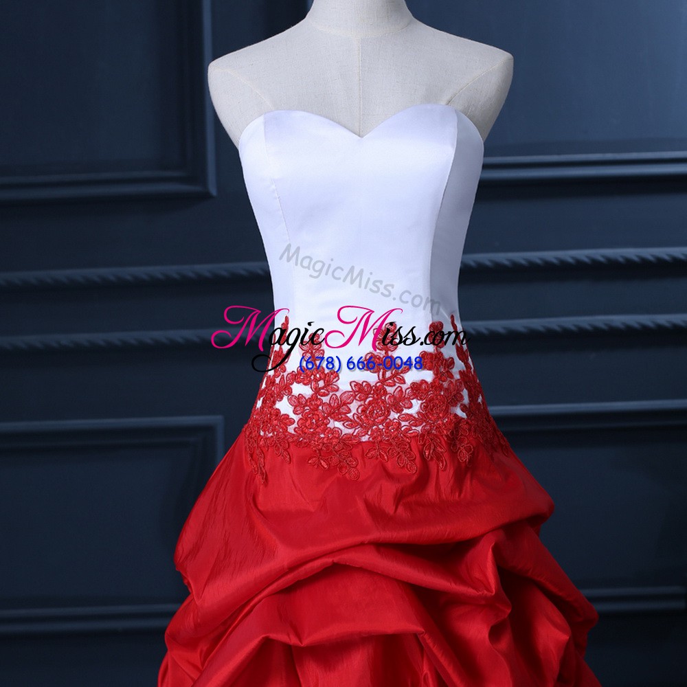 wholesale spectacular white and red sleeveless lace and appliques and pick ups high low pageant dresses