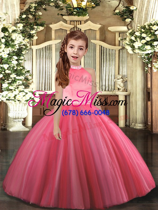 wholesale on sale coral red sleeveless beading floor length little girls pageant gowns