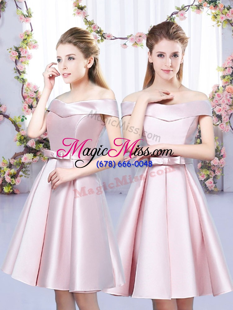 wholesale a-line wedding party dress baby pink halter top satin sleeveless high low lace up