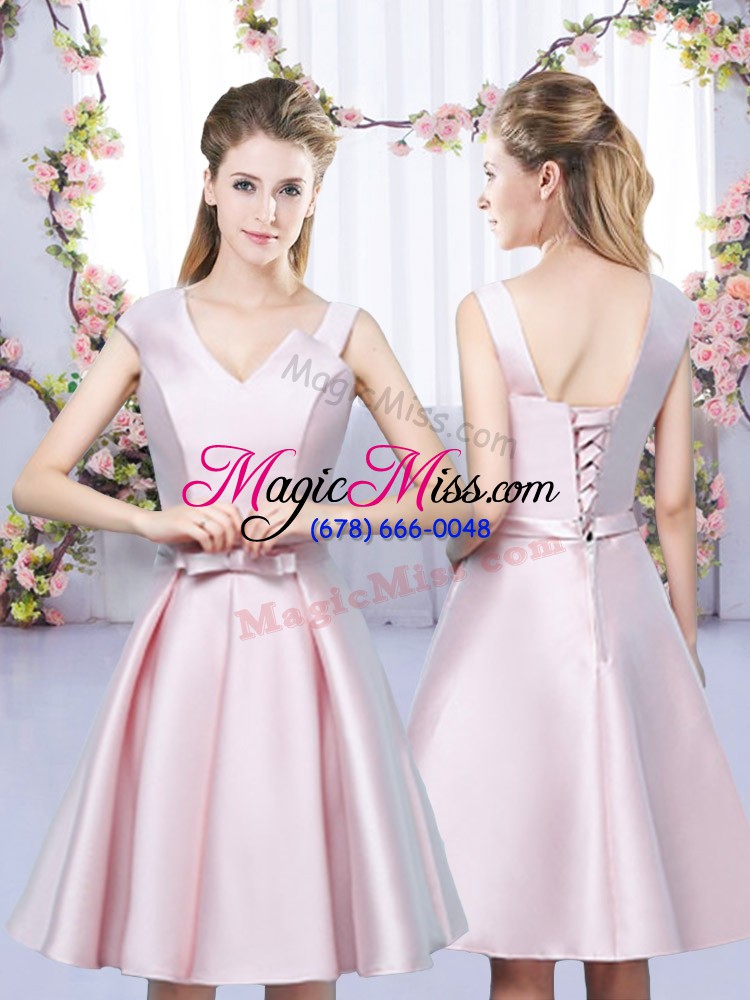 wholesale a-line wedding party dress baby pink halter top satin sleeveless high low lace up