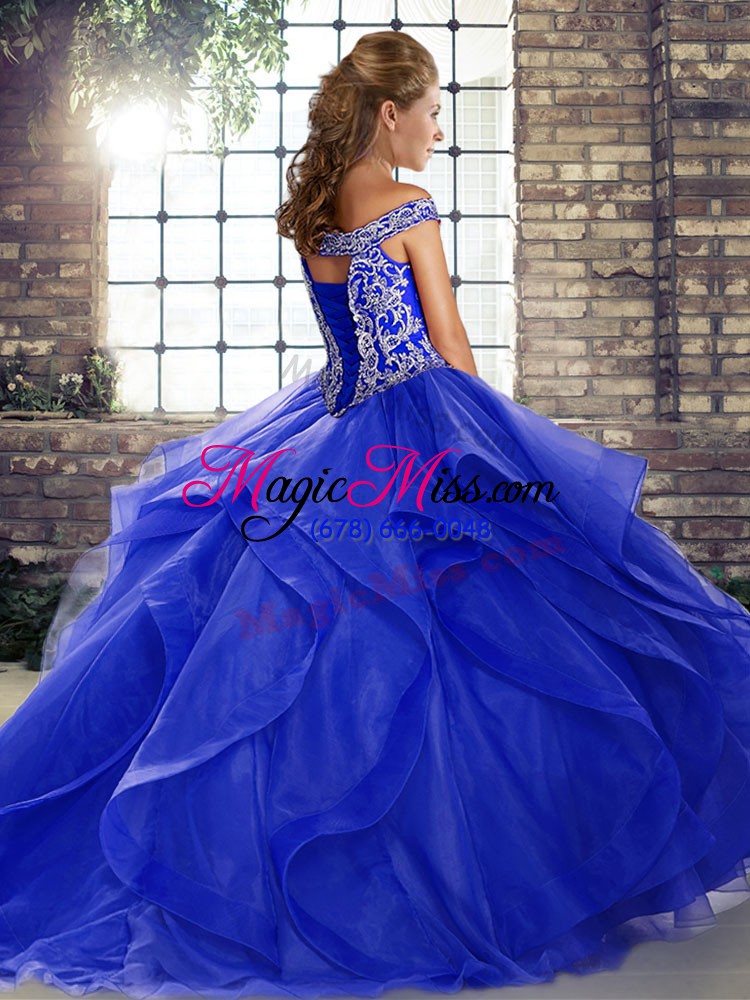 wholesale blue ball gowns beading and ruffles vestidos de quinceanera lace up tulle sleeveless