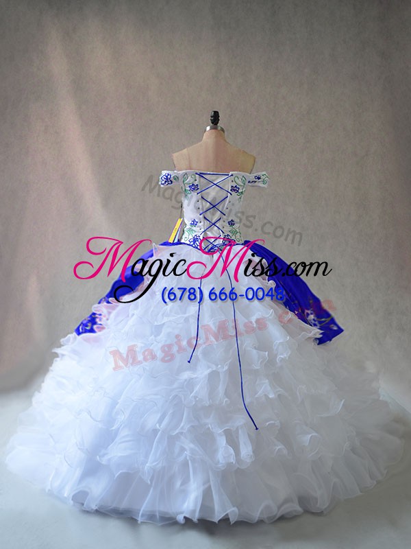 wholesale custom design organza sleeveless floor length 15th birthday dress and embroidery and ruffles