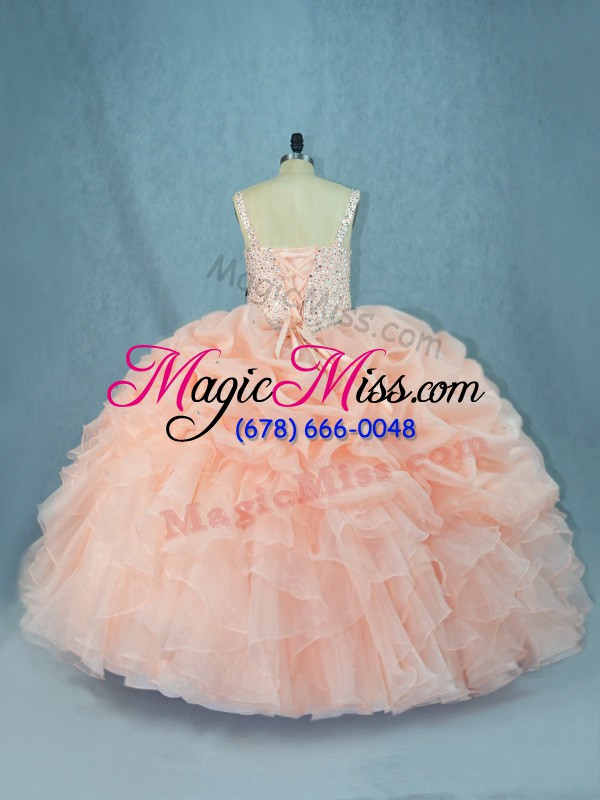 wholesale decent peach sweet 16 dress sweet 16 and quinceanera with beading straps sleeveless lace up