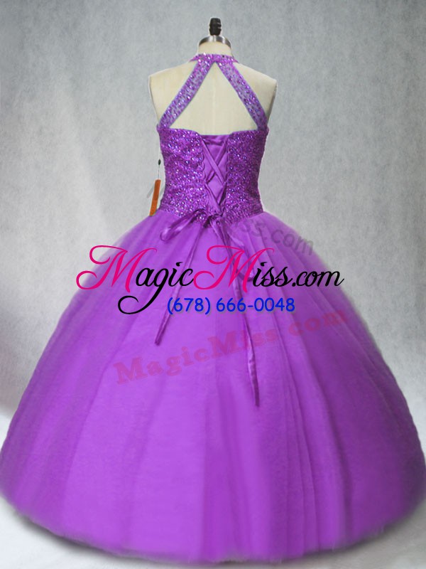 wholesale colorful purple 15th birthday dress sweet 16 and quinceanera with beading halter top sleeveless lace up