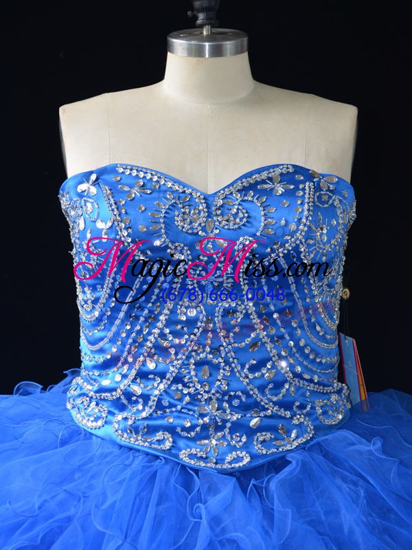 wholesale enchanting blue ball gowns organza sweetheart sleeveless beading and ruffles floor length lace up sweet 16 dresses