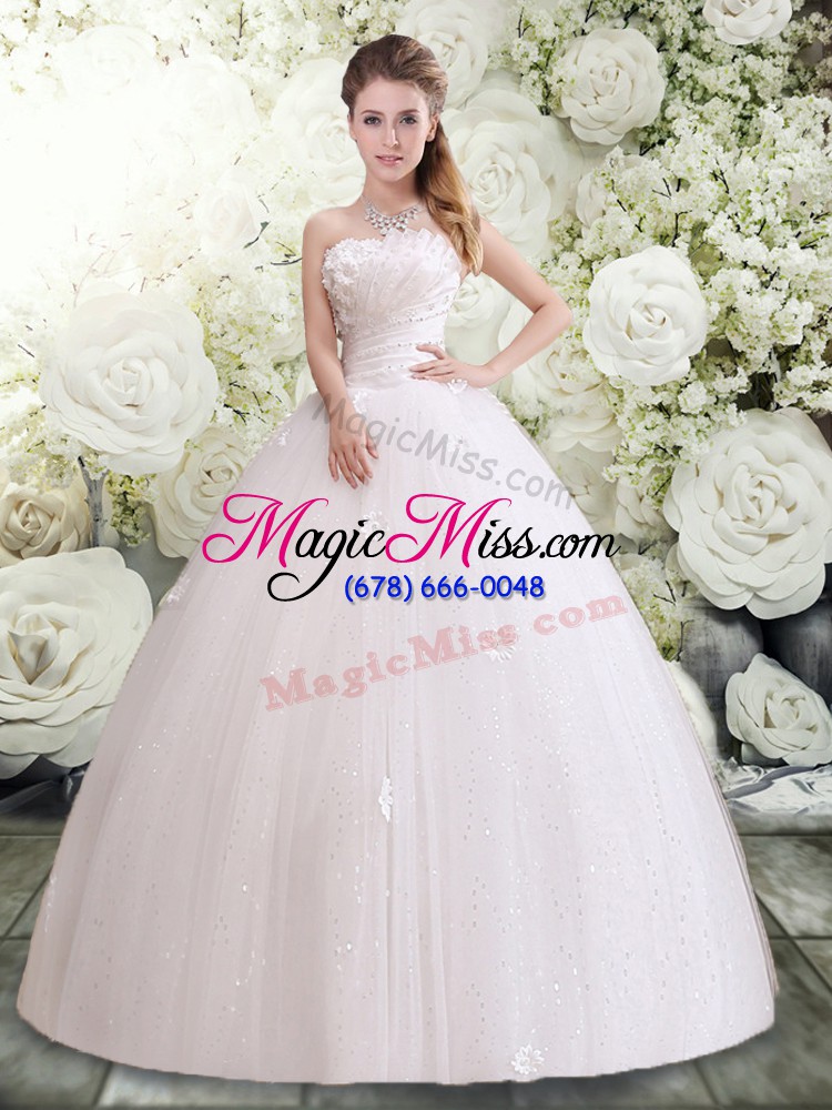 wholesale white sleeveless tulle lace up wedding dress for wedding party