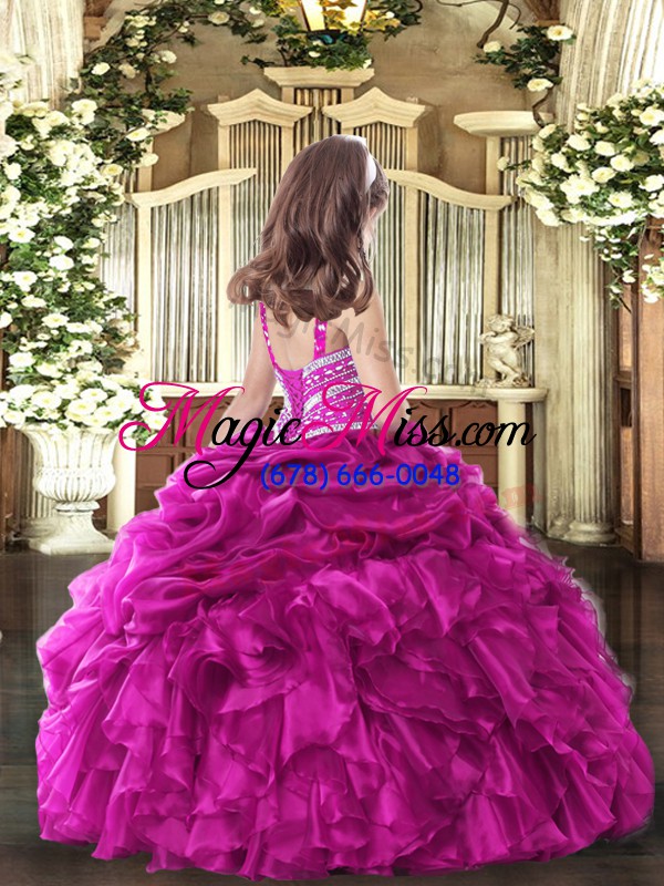 wholesale unique green lace up straps beading and ruffles kids pageant dress organza sleeveless