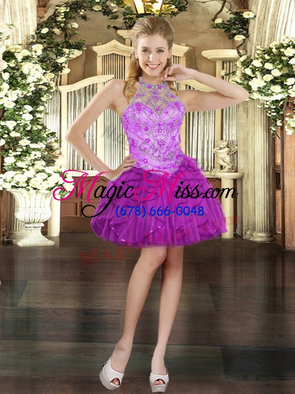 wholesale halter top sleeveless lace up vestidos de quinceanera purple tulle