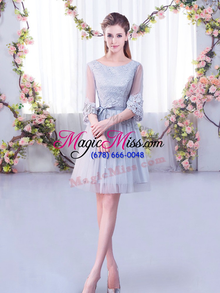 wholesale grey scoop lace up lace vestidos de damas half sleeves