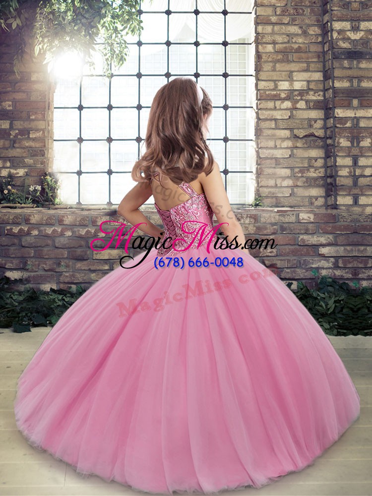 wholesale hot sale sleeveless beading lace up pageant gowns for girls