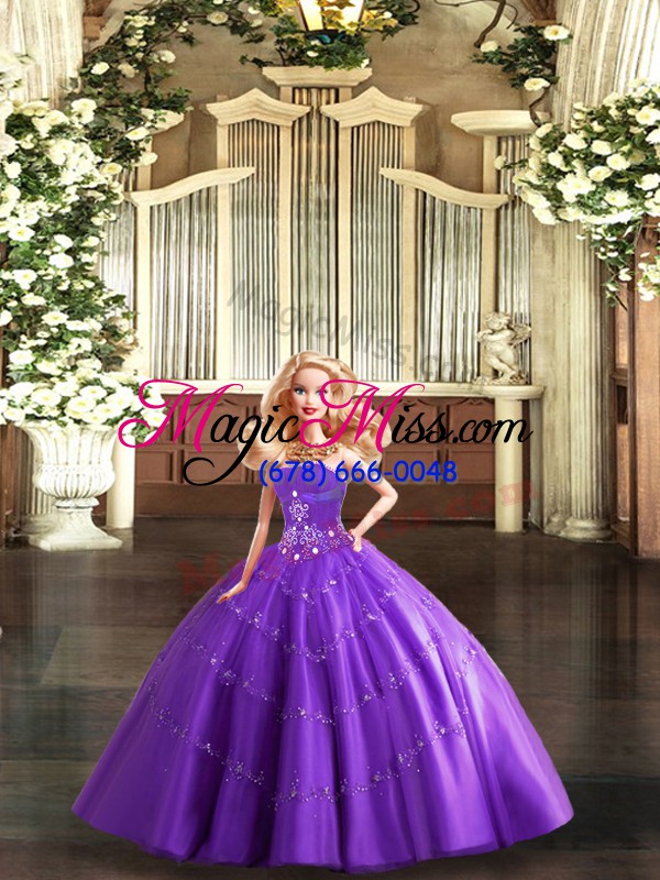 wholesale customized floor length ball gowns sleeveless purple 15th birthday dress lace up