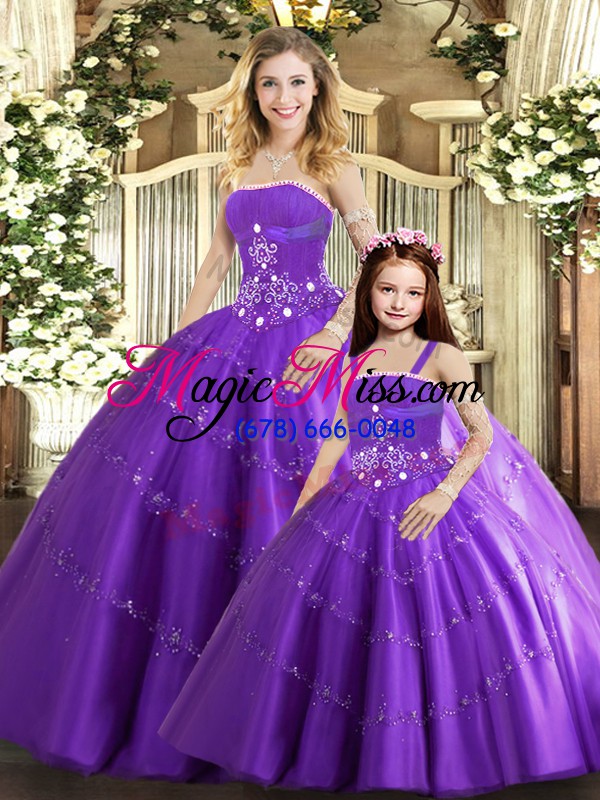 wholesale customized floor length ball gowns sleeveless purple 15th birthday dress lace up