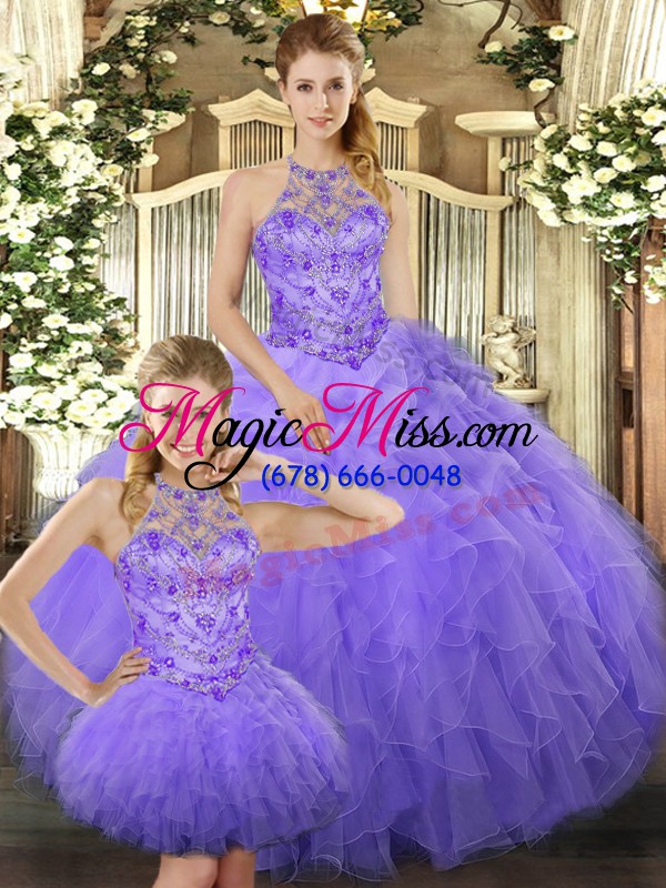 wholesale modest beading and ruffles sweet 16 quinceanera dress lavender lace up sleeveless floor length