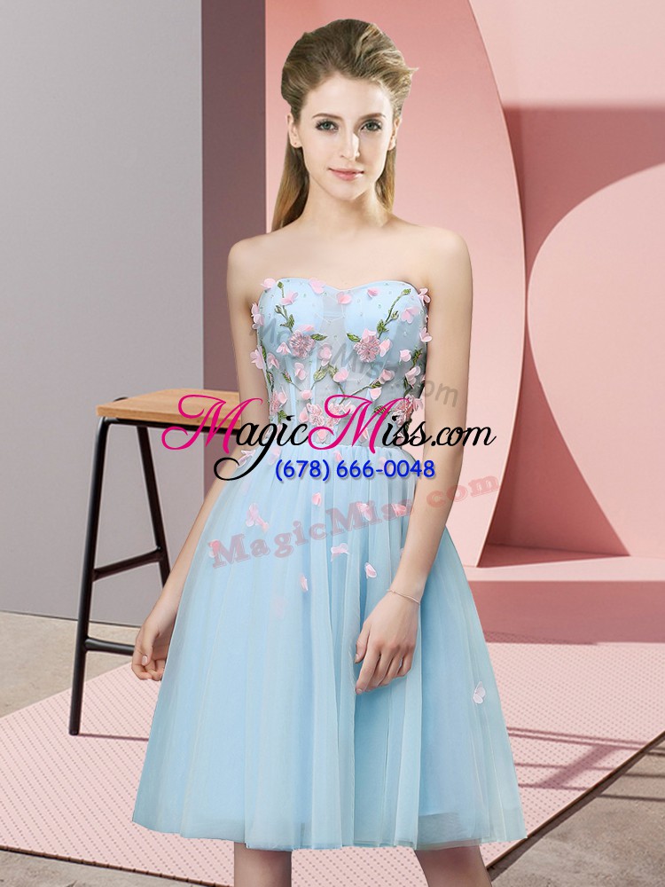 wholesale light blue sleeveless appliques knee length wedding guest dresses