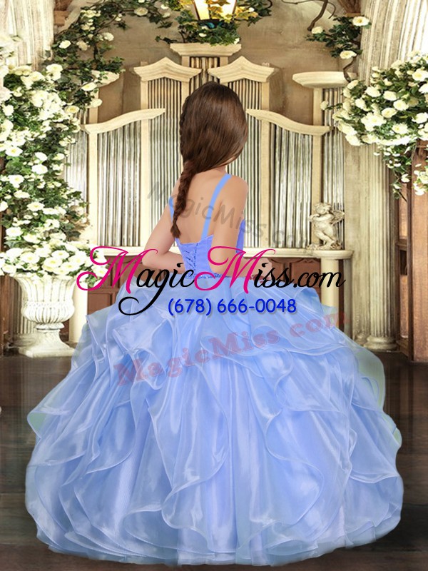 wholesale luxurious lilac ball gowns organza straps sleeveless ruffled layers floor length lace up little girl pageant dress
