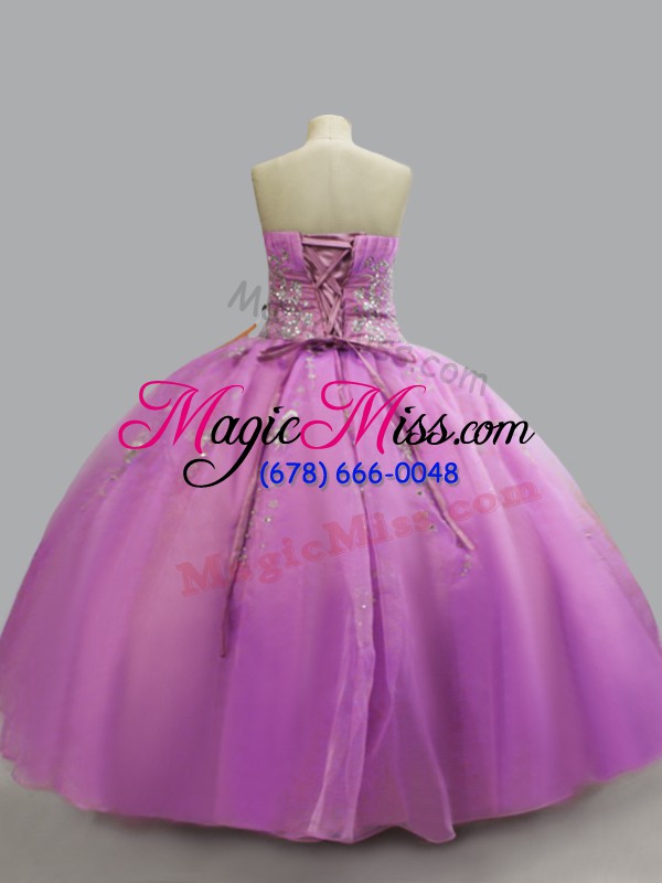 wholesale lilac organza lace up 15th birthday dress sleeveless floor length beading
