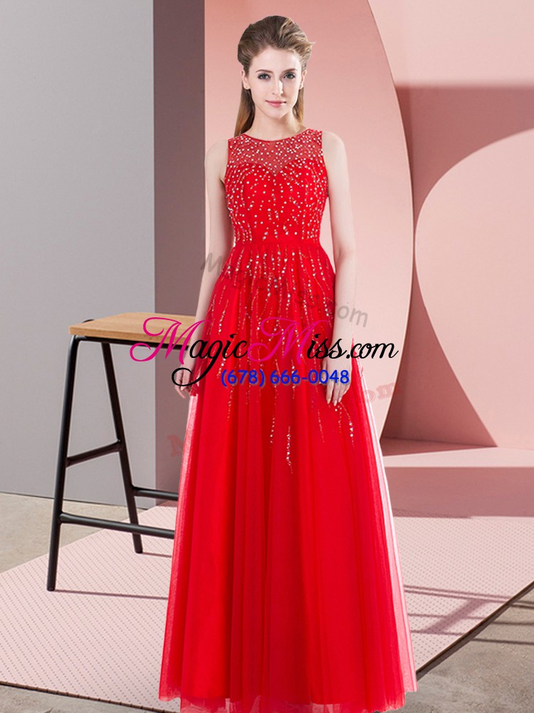 wholesale customized red sleeveless floor length beading side zipper formal dresses