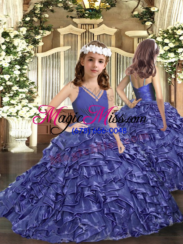 wholesale superior ruffles quinceanera gowns lavender backless sleeveless brush train