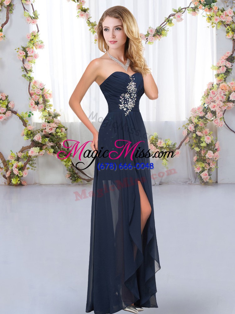wholesale captivating navy blue sleeveless beading and ruffles floor length quinceanera court dresses