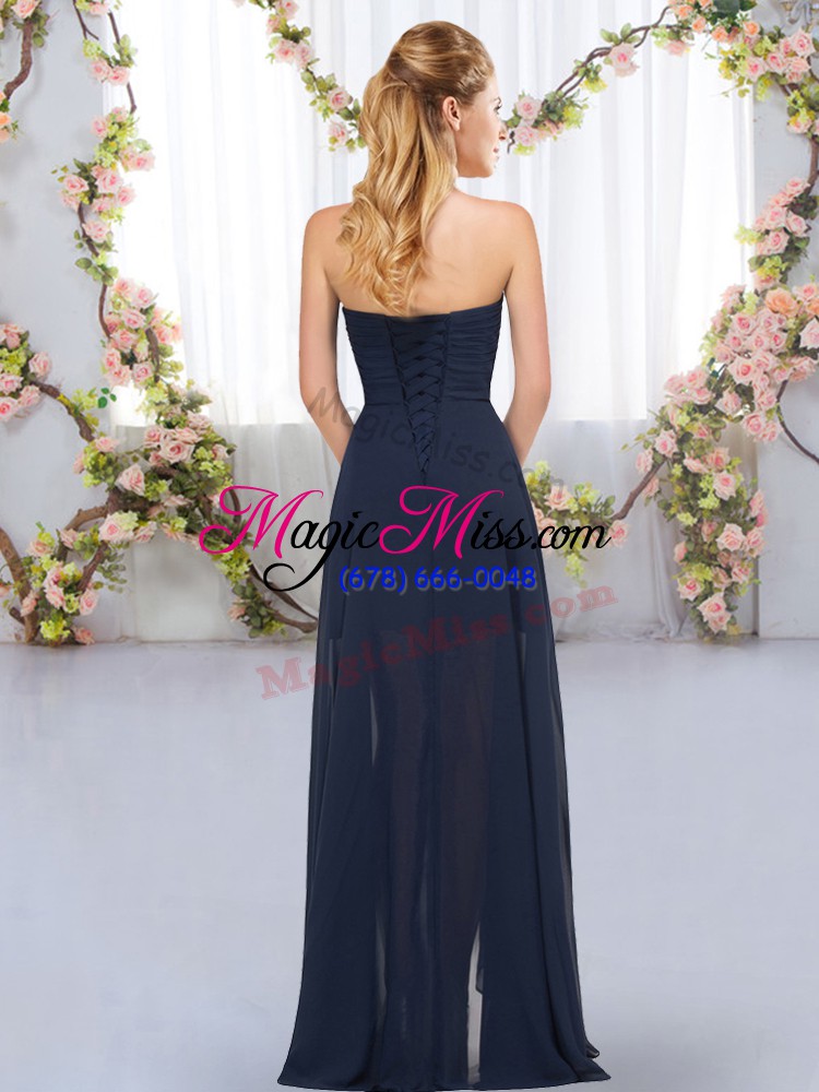 wholesale captivating navy blue sleeveless beading and ruffles floor length quinceanera court dresses