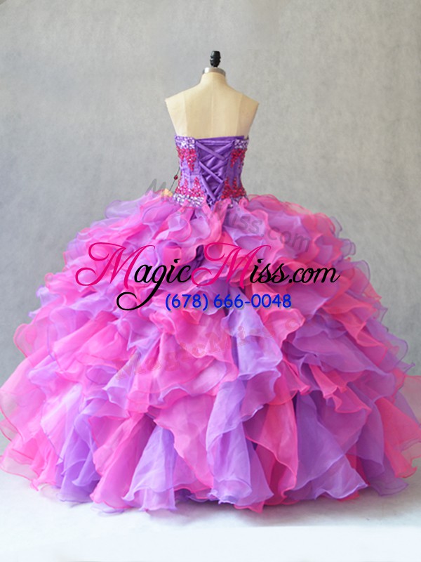 wholesale sweetheart sleeveless organza quinceanera dresses beading and ruffles lace up