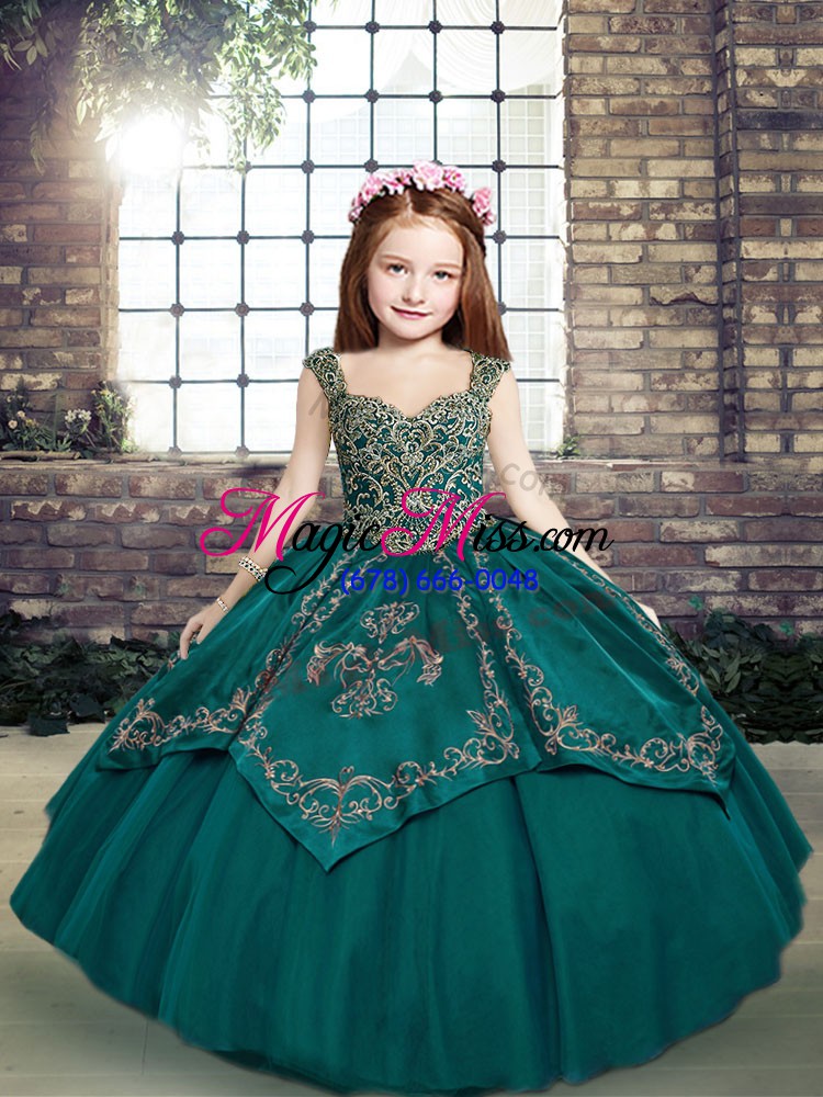 wholesale sleeveless beading and embroidery lace up pageant gowns for girls