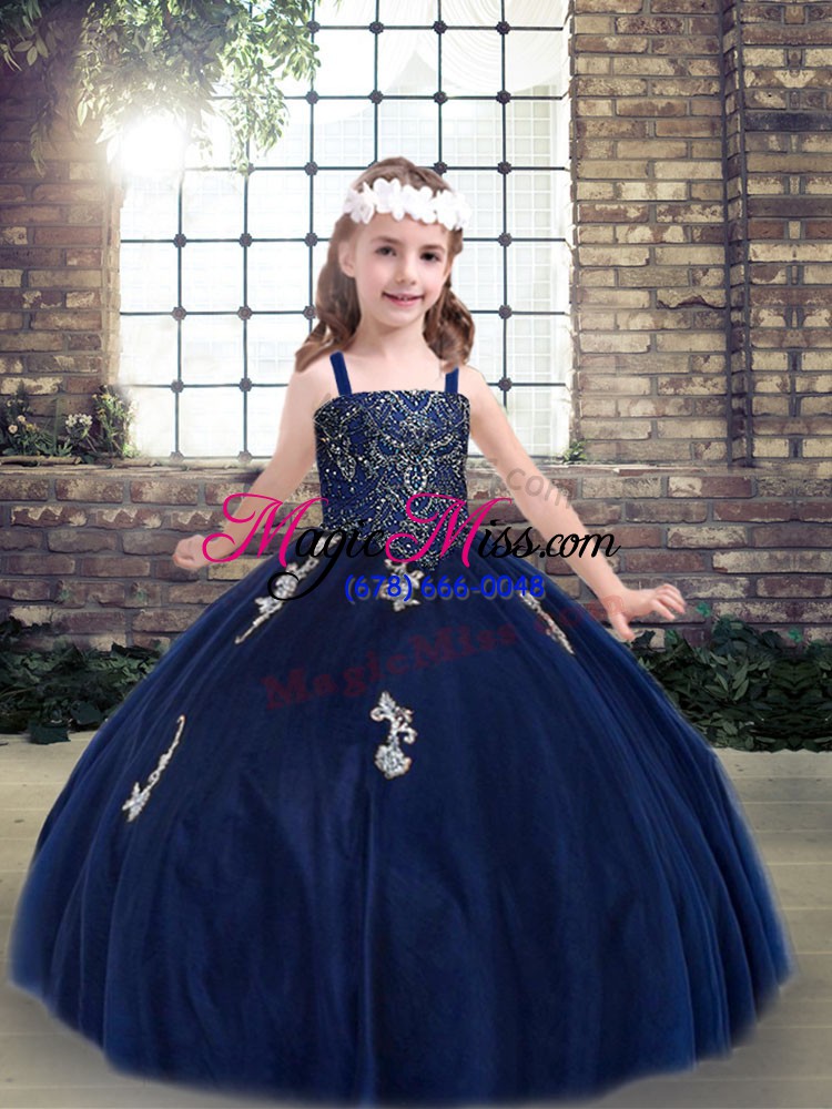 wholesale fashionable tulle sleeveless floor length little girl pageant gowns and beading and appliques