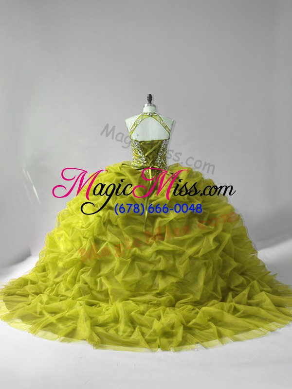 wholesale super ball gowns sleeveless olive green quince ball gowns court train lace up