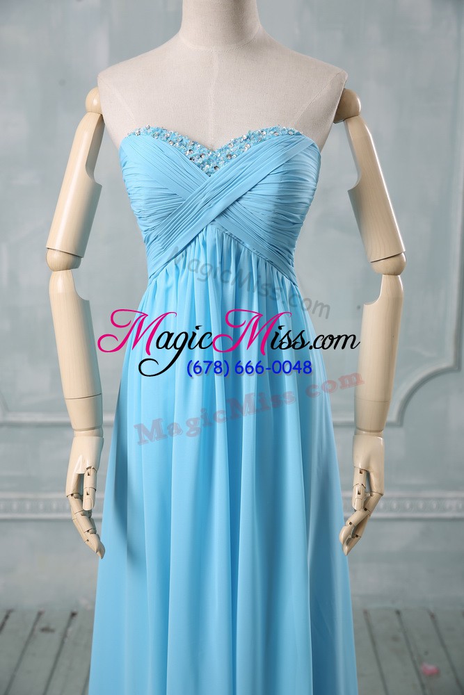wholesale baby blue sweetheart backless beading and ruching prom dresses sleeveless