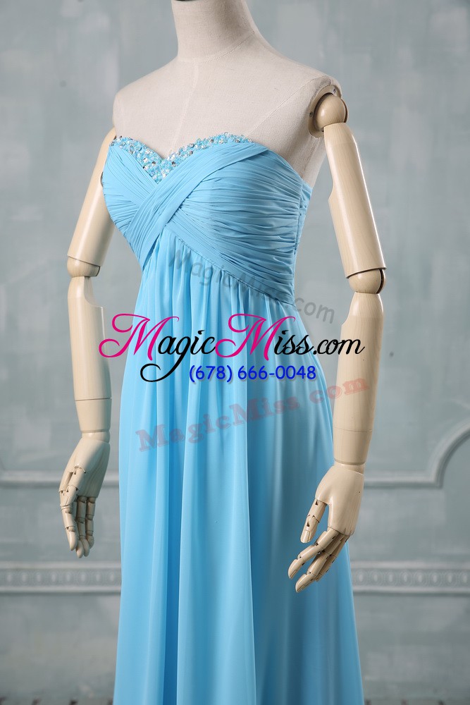 wholesale baby blue sweetheart backless beading and ruching prom dresses sleeveless