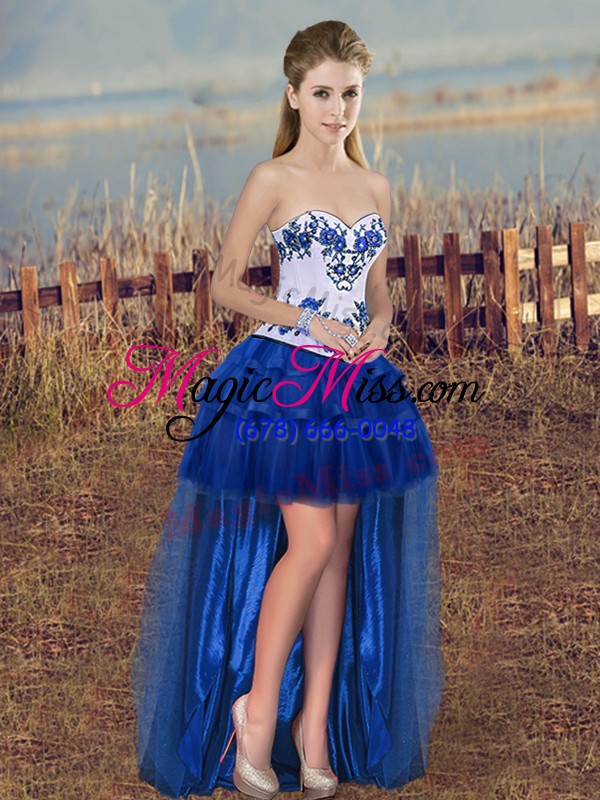 wholesale sweetheart sleeveless quinceanera gowns floor length embroidery and bowknot royal blue tulle