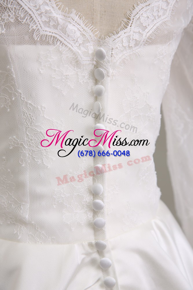 wholesale affordable white long sleeves satin clasp handle bridal gown for wedding party