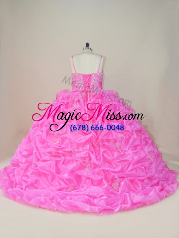 wholesale decent sleeveless organza and taffeta brush train lace up vestidos de quinceanera in baby pink with beading and appliques and pick ups