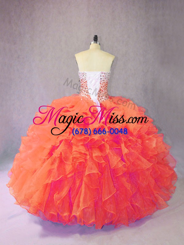 wholesale fantastic orange ball gowns organza sweetheart sleeveless beading and ruffles floor length lace up 15th birthday dress
