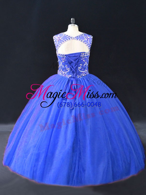 wholesale free and easy sleeveless floor length beading lace up quinceanera gowns with blue