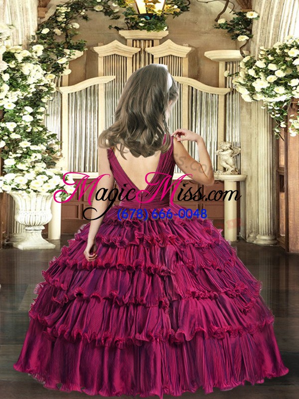 wholesale floor length ball gowns sleeveless fuchsia little girl pageant dress backless