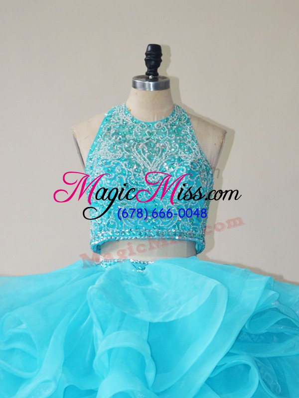 wholesale sweet aqua blue sweet 16 dresses sweet 16 and quinceanera with beading and ruffles halter top sleeveless lace up