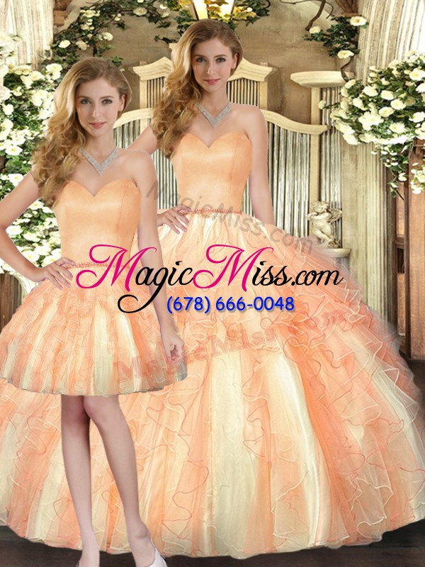 wholesale noble orange sweetheart neckline beading and ruffles ball gown prom dress sleeveless lace up