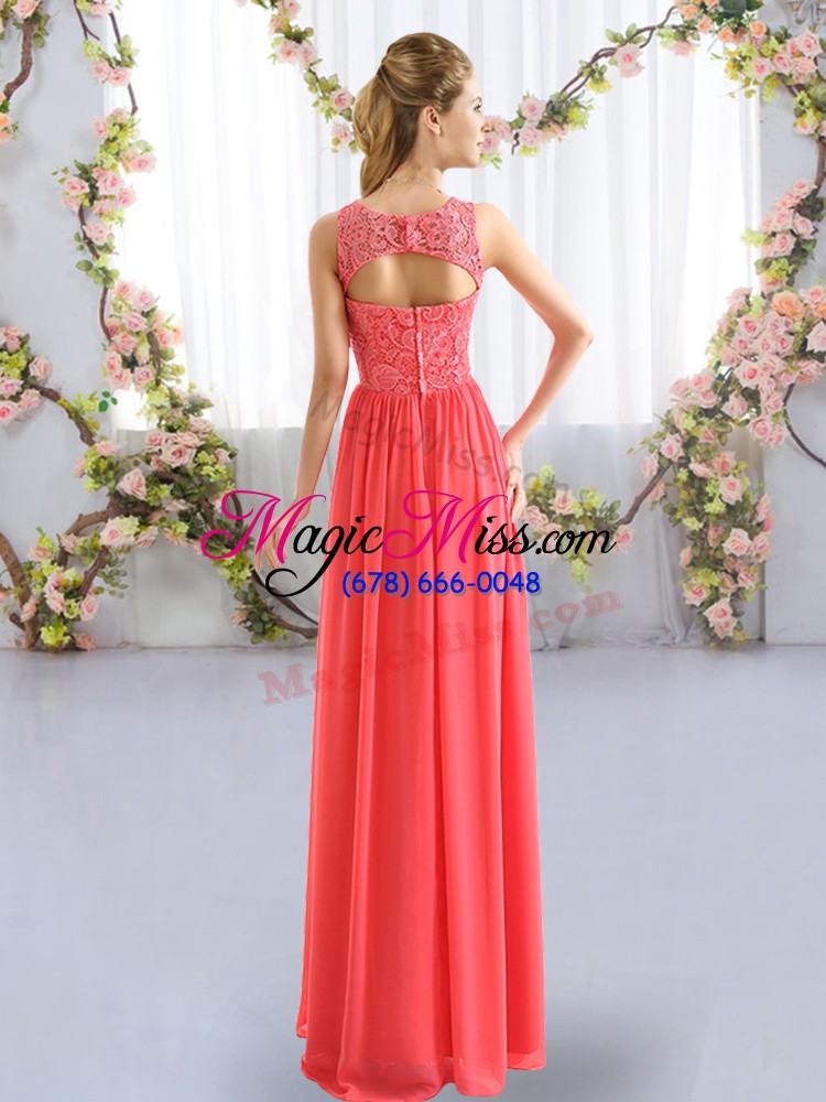 wholesale decent coral red sleeveless chiffon zipper bridesmaid dresses for wedding party