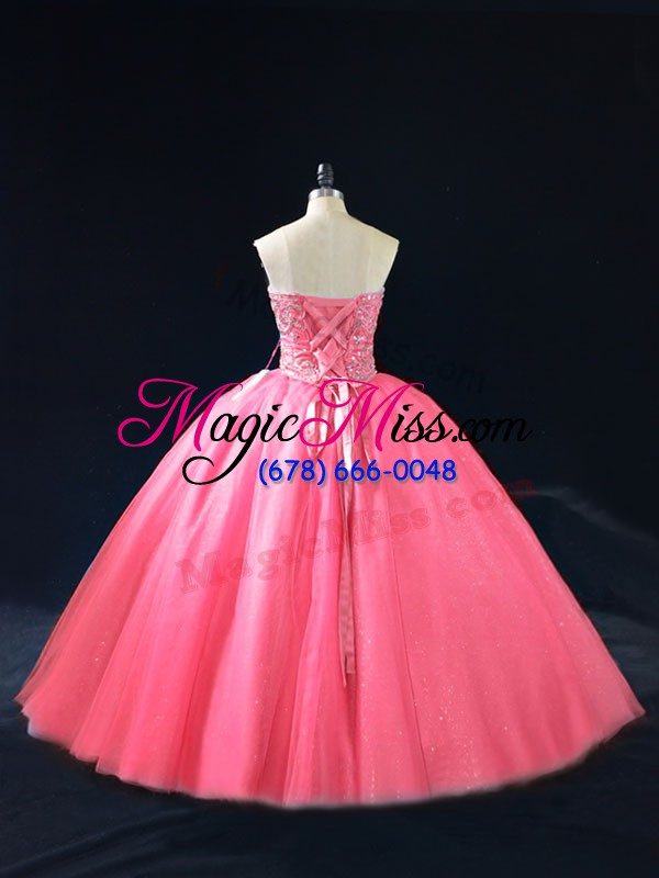wholesale hot pink sweetheart neckline beading ball gown prom dress sleeveless side zipper
