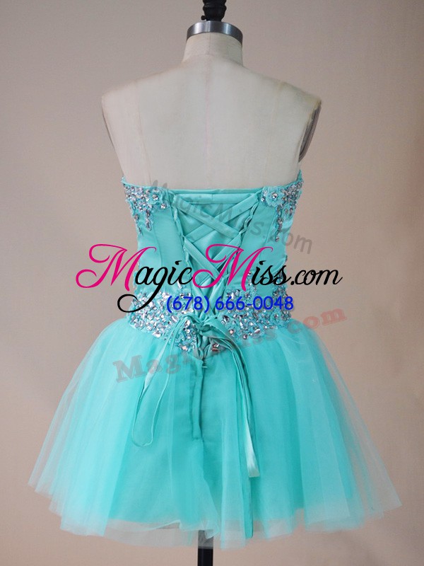 wholesale aqua blue prom and party with beading sweetheart sleeveless lace up