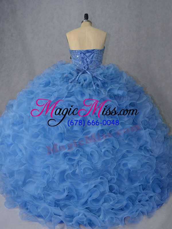 wholesale shining blue sweetheart lace up beading and ruffles sweet 16 dress brush train sleeveless