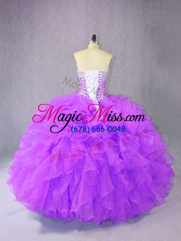 wholesale glamorous purple ball gowns sweetheart sleeveless organza floor length lace up beading and ruffles quinceanera dresses