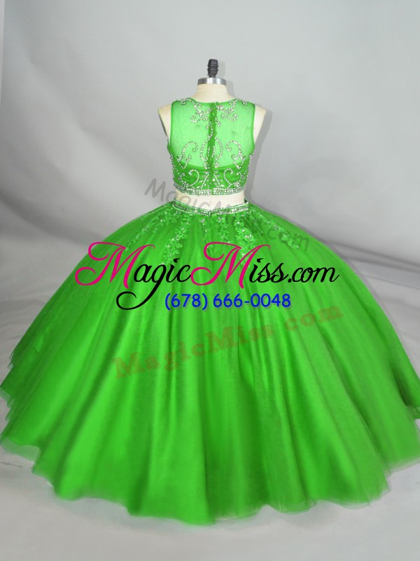 wholesale green lace up scoop beading and appliques quinceanera dress tulle sleeveless