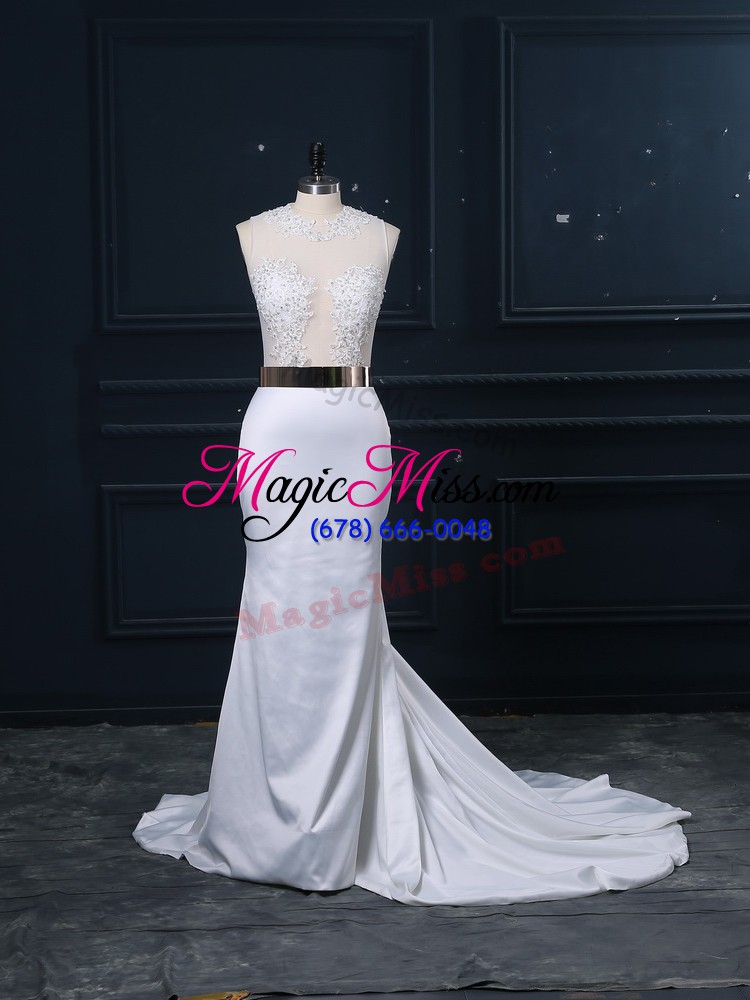 wholesale sweet white scoop neckline appliques and sashes ribbons bridal gown sleeveless zipper